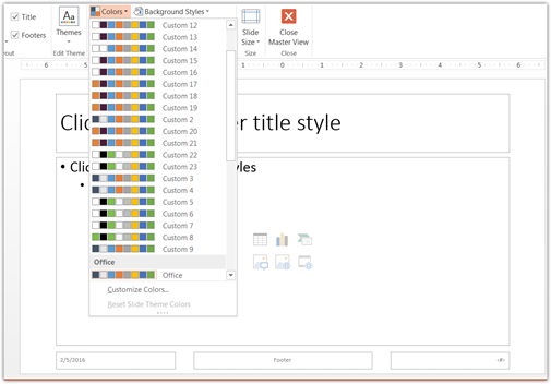Applying color combinations in PowerPoint Slide Master