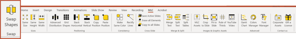 Swap Shapes command in MLC PowerPoint Add-in