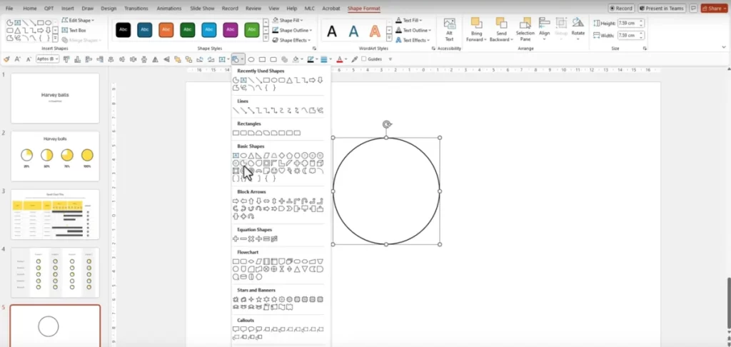 Shapes menu in PowerPoint | MLC