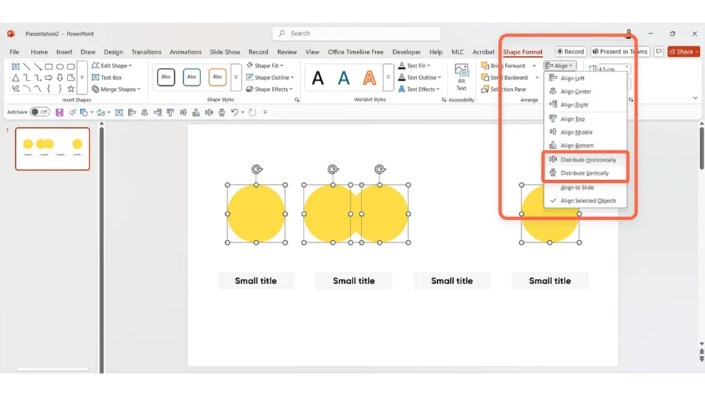 Forme allineate a sinistra in PowerPoint