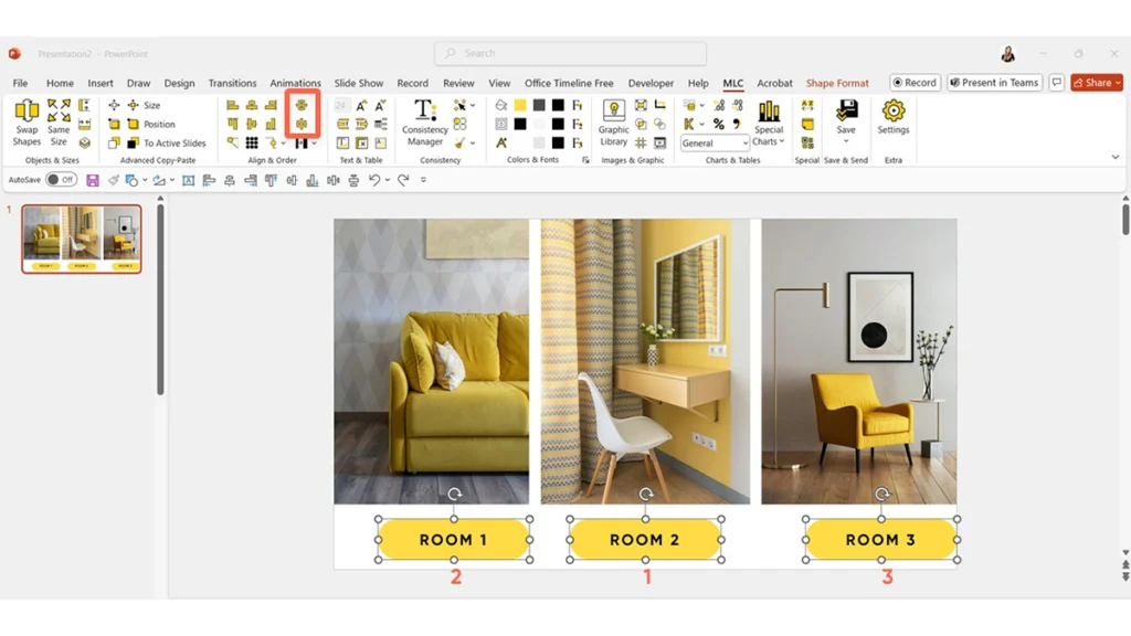 Distribuzione verticale degli oggetti in PowerPoint