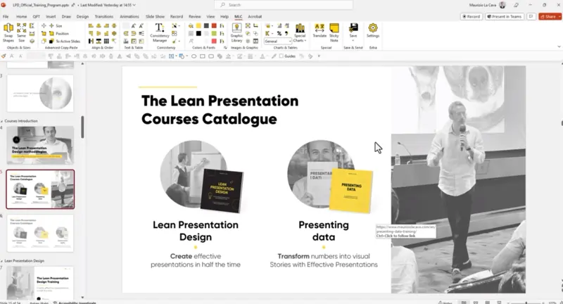 Reusable presentation slides organized in a PowerPoint slide library