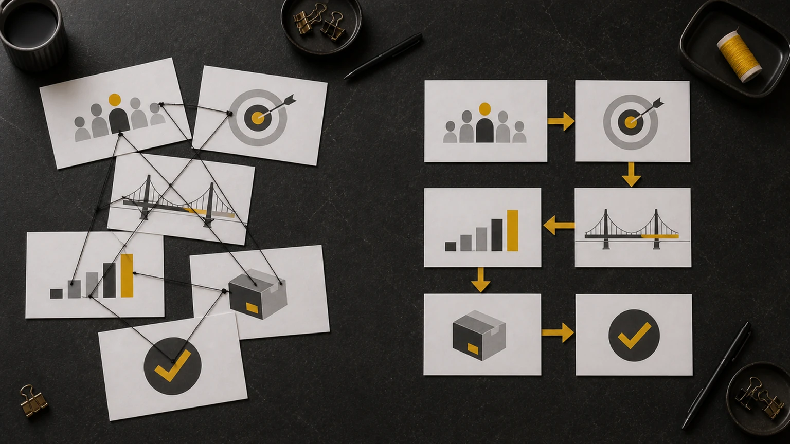 Seiton example: presentation ideas are arranged into a clear sequence from audience to action