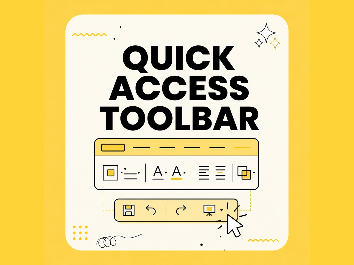 PowerPoint Quick Access Toolbar illustration with commands centered for blog preview