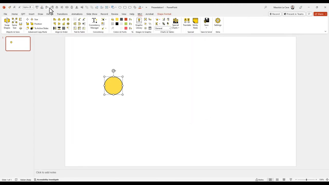 Quick Access Toolbar positioned below the PowerPoint ribbon