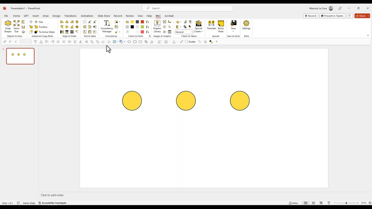 Quick Access Toolbar commands disabled because no slide object is selected