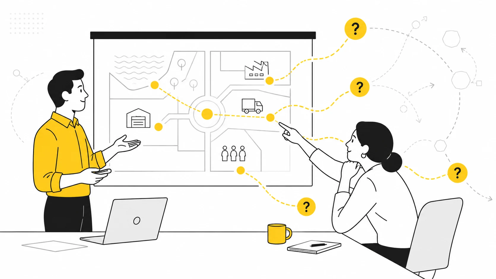 A scenario slide opens questions and paths of exploration with the customer.