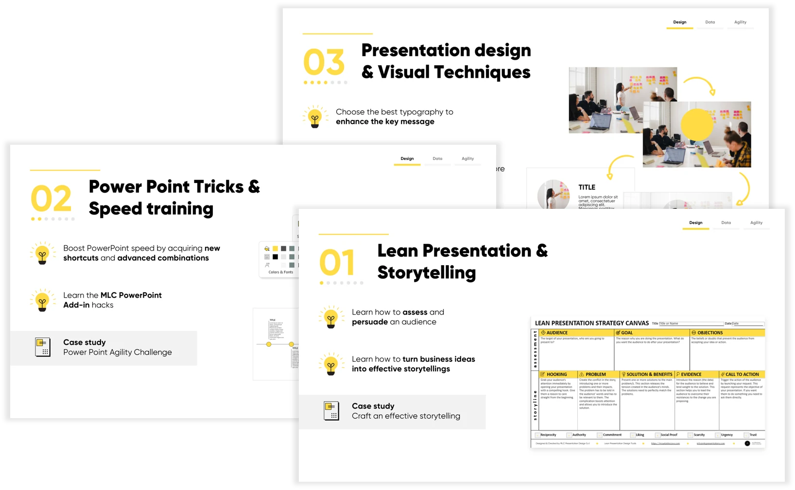 Redesigned course module slide focused on a clear visual transformation.